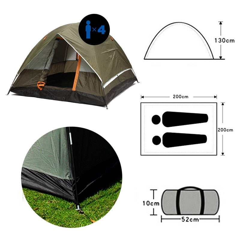 3-4 Person Windbreak Camping Tent Dual Layer