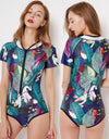 Womens Zip Front Printed Surfing Swimwear